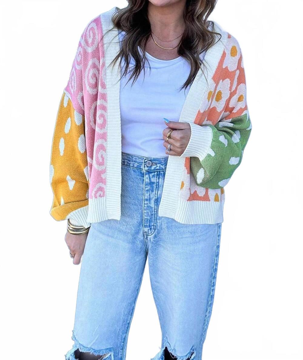 NEW LIAM & COMPANY julie colorblock open front cardigan in orange